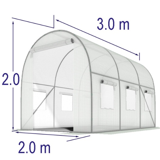 Plēves siltumnīca balta ar logiem 2x3x2m