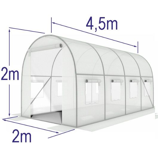 Plēves siltumnīca balta ar logiem 2x4,5x2m