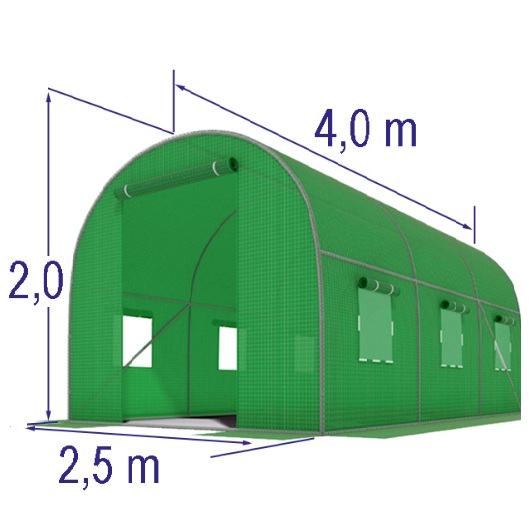 Plēves siltumnīca zaļa ar logiem 2,5x4x2m