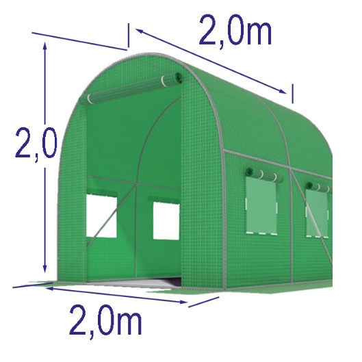 Plēves siltumnīca zaļa ar logiem 2x2x2m