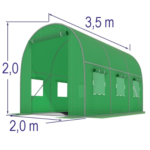 Plēves siltumnīca zaļa ar logiem 2x3,5x2m