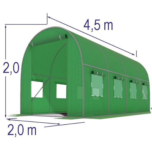 Plēves siltumnīca zaļa ar logiem 2x4,5x2m